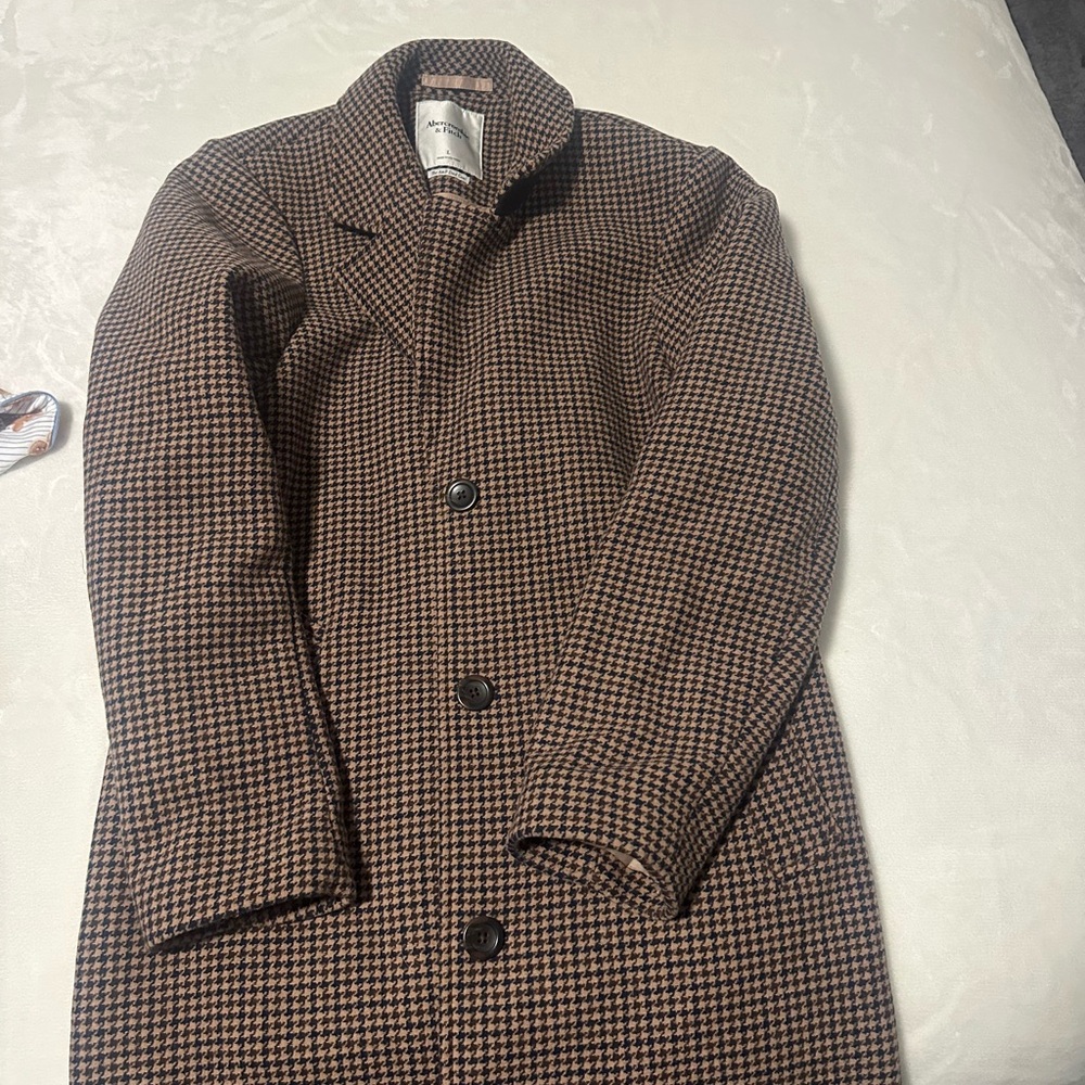 Abercrombie & Fitch Brown Houndstooth Wool Coat--"The A&F Dad Coat" Worn 3 Times